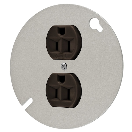 HUBBELL WIRING DEVICE-KELLEMS Straight Blade Devices, Receptacles, Duplex, Industrial Grade, 2-Pole 3-Wire Grounding, 15A 125V, 5-15R, Brown, Single Pack, Mounted to 4" Round Cover HBL5253